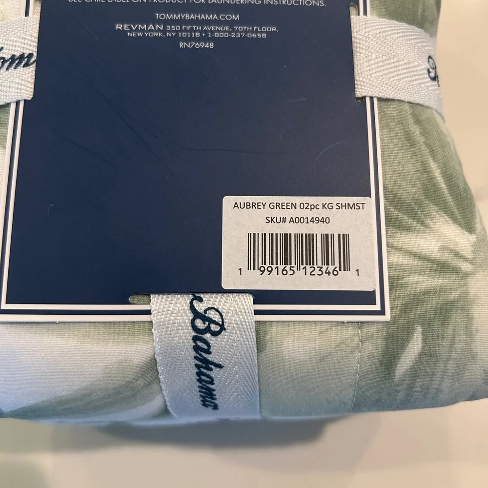 NWT Tommy Bahama King Quilted Sham Aubrey Green Tropical Leaf 100% Cotton 2 pair
